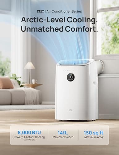 Dreo Portable Air Conditioners, 8000 BTU ASHRAE (5000 BTU DOE) Smart AC Unit for Bedroom with Drainage-free Cooling, 45dB Quiet, APP/Voice/Remote, Portable AC for Room Indoors, AC318S 3