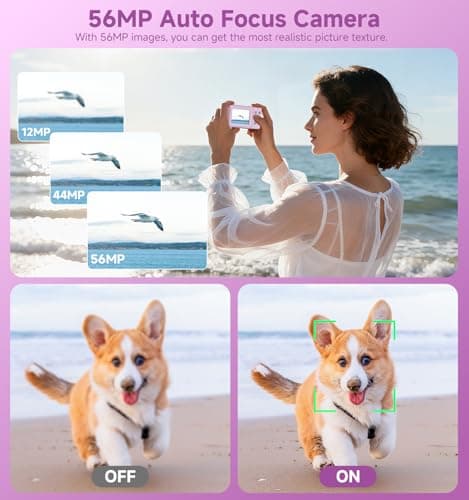 Compact Camera,56MP Dual-Screen Digital Camera for Teens with Auto Focus,Smile Capture,Anti-Shake,16X Zoom,32GB SD Card Camera Digital Gift for Boys Girls Teens 4