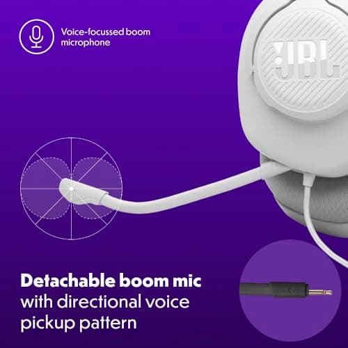 JBL Quantum 100M2 - Wired Over-Ear Gaming Headset with omnidirectional, Detachable mic with Mute Option and Fabric-Covered Memory Foam Ear Cushions, Compatible with All Platforms (White) 4