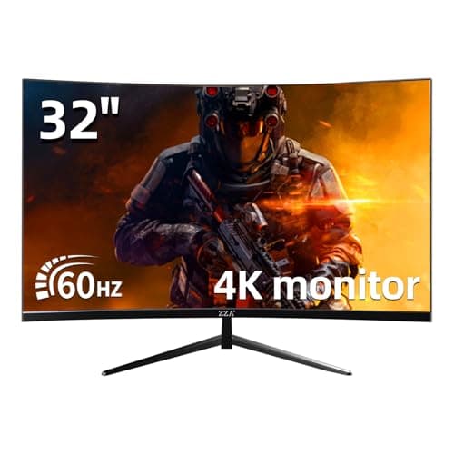 ZZA 32 Inch Curved Monitor 4k, Computer Screen 60HZ 4k UHD(3840 * 2160P) 3000R VA Panel, Gaming Monitor 4K AMD Freesync, 100% sRGB HDR10 Wall Mountable Installs(HDMI 2.0/DP 1.4 * 2)