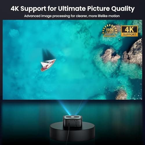 1500 ANSI Official Licensed Google TV Smart Projector, HAPPRUN 4K Full HD Home Theater with Auto Focus, Dolby Sound, Wi-Fi Bluetooth, Built-in Apps, Compatible with Phone & PC, Indoor & Outdoor Use 4