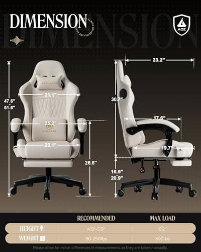 GTPLAYER Gaming Chair with Speakers, Video Game Chairs with Footrest, PC Gamer Chairs for Adults - Padded High Back Ergonomic Reclining Silla Gamer, Linkage Armrest, Ace Pro, Ivory 3