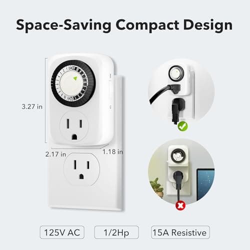 HBN Indoor Mini 24-Hour Mechanical Outlet Timer, for Electrical Outlets, 30 Minute Intervals, 3-Prong, 2-Pack, Light Timer for Indoor Lighting, ETL Listed 3