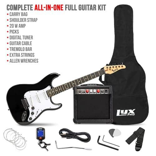 LyxPro Electric Guitar 39" inch Complete Beginner Starter kit Full Size with 20w Amp, Package Includes All Accessories, Digital Tuner, Strings, Picks, Tremolo Bar, Shoulder Strap, and Case Bag - Black 2