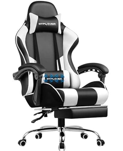 GTPLAYER Gaming Chair, Computer Chair with Footrest and Lumbar Support, Height Adjustable Game Chair with 360°-Swivel Seat and Headrest and for Office or Gaming (Snow White)