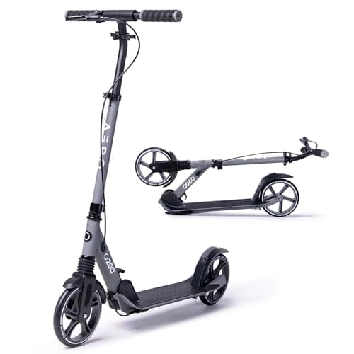 Aero Big Wheels Kick Scooter for Kids 8-12, Teens & Adults | Hand Brake, Rubber Deck Mat & Shock Absorption | Foldable & Height Adjustable, 220lbs Max