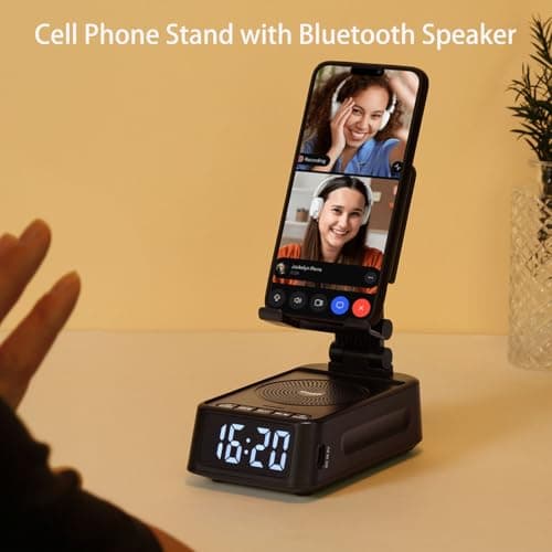Gifts for Men Women, Phone Stand with Bluetooth Speaker&Clock, Birthday Gifts for Him, Phone Holder with Wireless Speaker, Ideal for Dad Mom Husband Boy, Cool Tech Gadget for Men 3