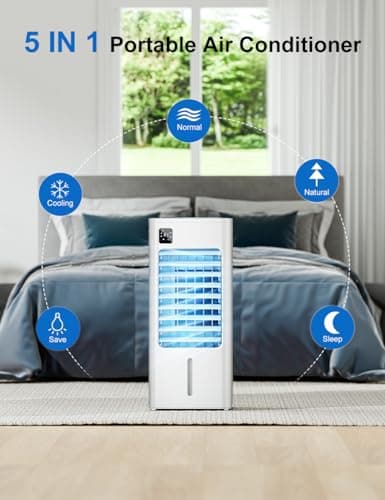 AIRTHRYL Portable Air Conditioners, Evaporative Air Cooler, Quiet Operation, 1-12H Timer for Auto Shut-off, 5 Modes & 3 Speeds, 2 Gallon Water Tank, 100°Oscillating Windowless Air Conditioner, Ivory 4