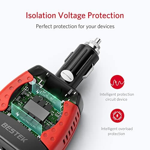 BESTEK 150W Power Inverter 12V to 110V Voltage Converter Car Charger Power Adapter with 3.1A Dual USB Charging Ports 5