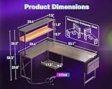 AODK L Shaped Desk Gaming Desk with LED Light & Power Outlet, 53 Inch Reversible L Shaped Computer Table with Shelf & Storage Bag & Hook for Home Office, Grey Oak 2