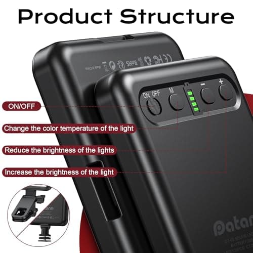 Datarm Rechargeable Soft Selfie Light for Phone, Camera, Laptop, 4-14H Battery Portable LED Light for Pictures, Phone Light Clip for Selfie, Vlog, TikTok, Makeup, Video Conference Black 4