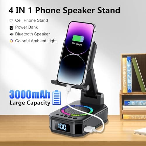 Gifts for Men Women, Cell Phone Stand with Wireless Bluetooth Speaker, Colorful LED Lights, Anti-Slip Base HD Surround Sound, Rechargeable (3000mAh), for Teens, Men, Women for Christmas 3