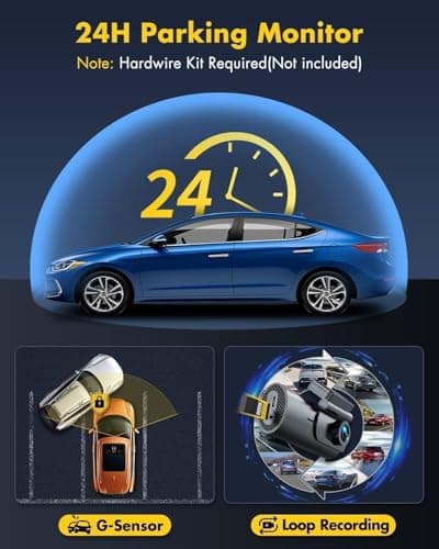 GKU Dash Cam Front and Rear Camera – 4K+1080P Dual Dash Camera for Cars with 64GB SD Card, 5GHz WiFi & App Control, Night Vision, Parking Mode, G-Sensor, Loop Recording, WDR, 170° Wide Angle 4