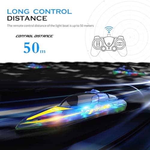 Akargol RC Boat with LED - Remote Control Boat for Pools and Lakes 2.4 GHZ RC Boats with 2 Rechargeable Battery Whole Body Waterproof, Low Battery Alarm, Water Play Toy Gift for Boys&Girls 3