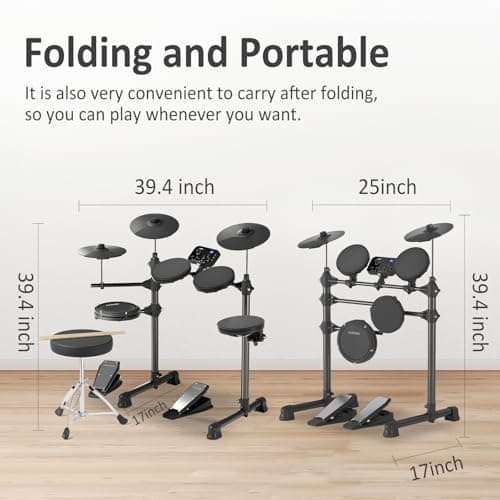 AODSK Electric Drum Set for Beginner with 150 Sounds,4 Quiet Drum Pads,2 Pedal,Throne,Sticks,Electronic Drum with Headphone,AED-400 4