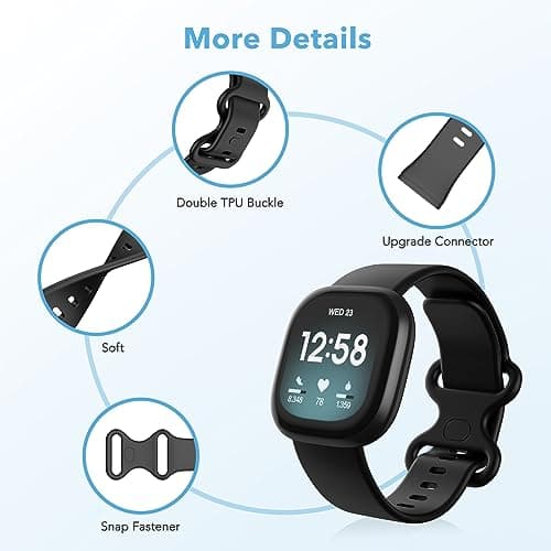 2 Pack Waterproof Bands Compatible with Fitbit Versa 3 / Fitbit Versa 4 / Fitbit Sense/Sense 2 Bands, Classic Soft Sports Replacement Wristbands for Women Men (Large 7.1''-8.7'', black/black) 5