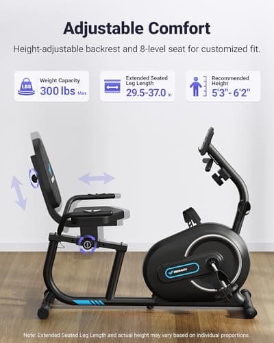 MERACH Recumbent Exercise Bike for Home with Smart Bluetooth and Exclusive App Connectivity, LCD, Heart Rate Handle, S08 Magnetic Recumbent Bikes, Black 4