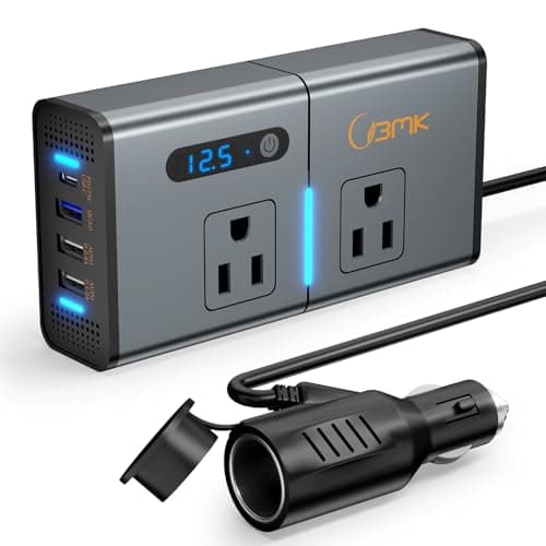 BMK 200W Car Power Inverter Newly Car Plug Adapter Outlet Charger DC 12V to 110V Car Inverter with 1.2A&2.4A USB, 1 QC3.0 USB and 1 Type C Ports Black