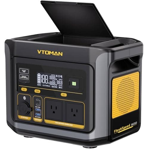 VTOMAN FlashSpeed 600 Portable Power Station 600W (1200W Peak) - 499Wh Solar Generator with LiFePO4 Battery Pack, 100W USB-C/110V AC, 60 Min Fast Charging 0-80% for Camping, Fishing, Blackout, RVs