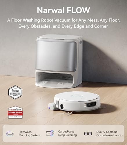 NARWAL Flow Robot Vacuum and Mop Combo, FlowWash Real-Time Self-Cleaning Track Mop, 22,000 Pa Suction, Dual-Camera AI Obstacle Avoidance, Carpet & Edge Cleaning, Self-Emptying Robot Vacuum 4