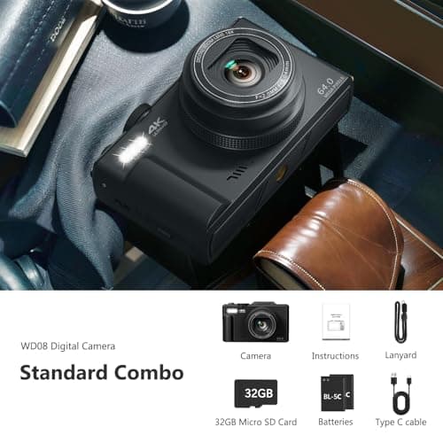 4K Digital Camera for Photography, 64MP Vlogging Camera for YouTube with 3" 180° Flip Screen, 18X Digital Zoom Point and Shoot Camara with 32GB Micro SD Card for Beginner (Black) 5