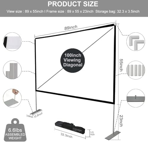 Outdoor Projector Screen with Stand 100 Inch: Portable Projection Screen for Outside Theater Home Backyard Movies 3