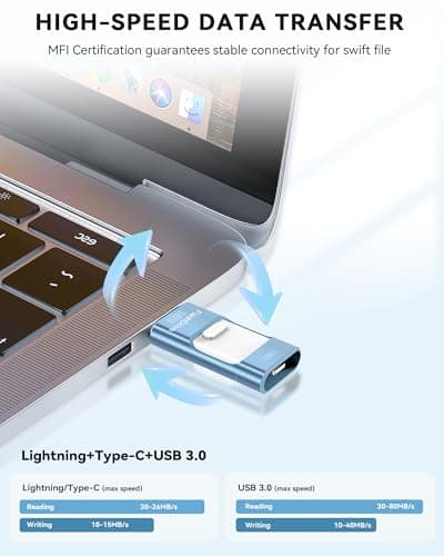 MFi Certified 256GB iPhone Flash Drive, Photo Stick Memory Stick for iPhone iPad, USB Thumb Drive for Photos Videos Transfer & Backup, External Storage Compatible for iPhone/Android/PC/Mac (Blue) 3