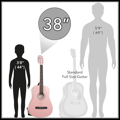 Ashthorpe 38-inch Beginner Acoustic Guitar Package (Pink), Basic Starter Kit w/Gig Bag, Strings, Strap, Tuner, Picks 3