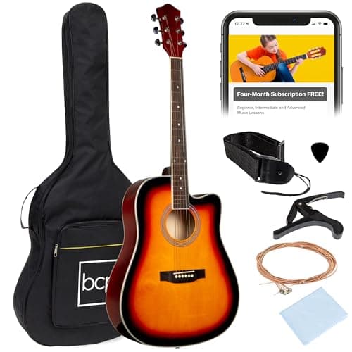 Best Choice Products 41in Beginner Acoustic Guitar Full Size All Wood Cutaway Guitar Starter Set w/Case, Strap, Capo, Strings, Picks - Sunburst