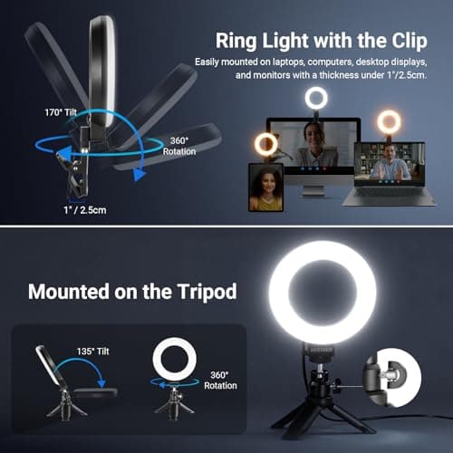 NEEWER Basic 5" Ring Light for Video Conference Lighting, Clip on Light Kit with Desk Tripod Stand for Monitor Laptop Computer Zoom Call Live Streaming Remote Working Learning Video Recording, BR60 4