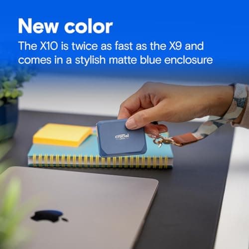 Crucial X10 1TB Portable SSD, Up to 2,100MB/s, USB 3.2 USB-C, External Solid State Drive, Compatible with Windows, Mac & Android, Durable Storage for Games, Photos & Files, Blue - CT1000X10SSD9-02 5