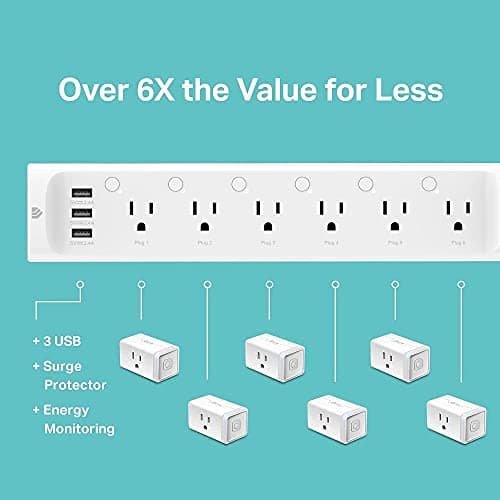 Kasa Smart Plug Power Strip HS300, Surge Protector with 6 Individually Controlled Smart Outlets and 3 USB Ports, Works with Alexa & Google Home, No Hub Required , White 4