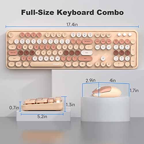 MOFII Wireless Keyboard and Mouse Combo, Milk Tea Colorful Round Key Typewriter Keyboards, 2.4G Full Size Keyboard and Cute Wireless Mice, USB Receiver Plug and Play, for Laptop, PC, Windows 5