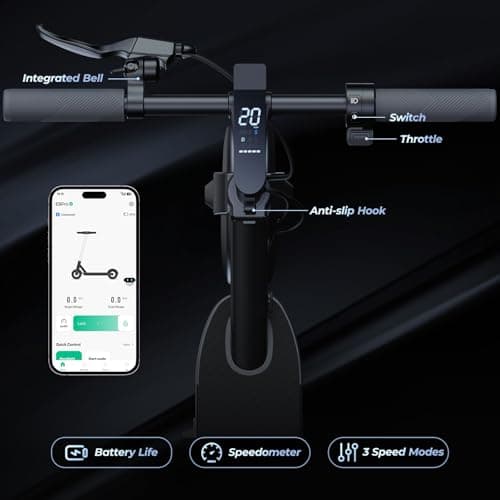 Heropick Electric Scooter for Adults, 500W Peak Motor, Max Speed 20 Mph, 17-20 Max Miles Range, 8.5" Solid Tires, Folding E-Scooter with Shock Absorber, APP Control, Integrated Bell 4