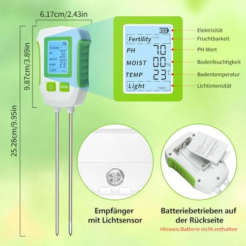 Heemol PH Meter 5 in 1, Multifunctional Soil Tester for Fertility, PH, Humidity, Temperature, Light, High Precision Soil Meter for Gardens, Plants and Indoor Plants - Green 2
