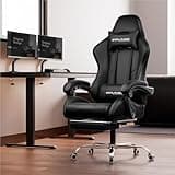 GTPLAYER Gaming Chair, Computer Chair with Footrest and Lumbar Support, Height Adjustable Game Chair with 360°-Swivel Seat and Headrest and for Office or Gaming (Faux Leather, Black) 2