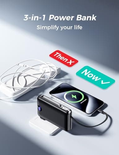 50000 mAh Portable Charger with Built in Cable & Wall Plug, Power Bank, 4 Outputs, 22.5W Fast Charging, Travel Essential Battery Pack with LED Display for iPhone 17/16/15/14 Series, Samsung, iPad 2