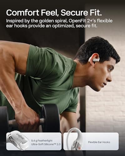 SHOKZ New OpenFit 2+ Open-Ear Headphones, Dolby Audio Enabled, Comfortable Earbuds with Soft Ear Hooks, 48H Playtime, IP55 Water-Resistant, USB-C Fast Charging, Wireless Charging, Carrying Bag, Grey 5
