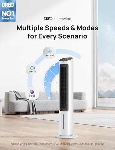 Dreo Evaporative Air Cooler, 40” Cooling Fans that Blow Cold Air, 80° Oscillating, Removable Water Tank, Ice Packs, Remote Control, 4 Speeds, 7H Timer, Swamp Cooler for Bedroom, White 3
