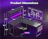 AODK L Shaped Desk Gaming Desk with LED Light & Power Outlet, 53 Inch Reversible L Shaped Computer Table with Shelf & Storage Bag & Hook for Home Office, Black 3