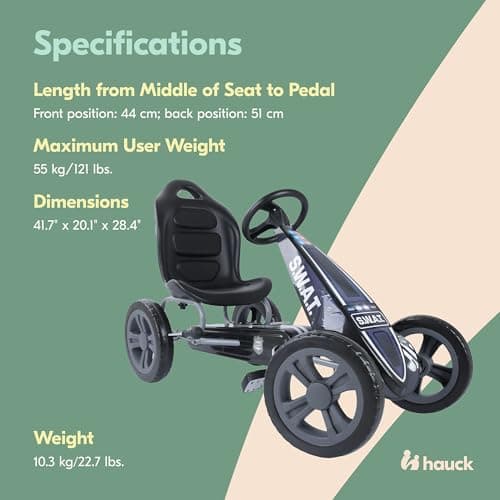 Hauck Cyclone Pedal Go Kart with Adjustable Bucket Seat for Kids Ages 4 to 8, S.W.A.T. 5