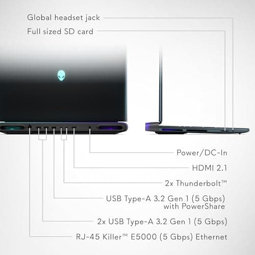 Alienware 18 Area-51 Gaming Laptop AA18250-18.0" WQXGA 300Hz 3ms Display, Intel Core Ultra 9 275HX, NVIDIA GeForce RTX 5080 Graphics, 32GB 2x16GB DDR5, 2TB NVMe M.2 PCIe Gen5 SSD, 2MP FHD IR Camera 4