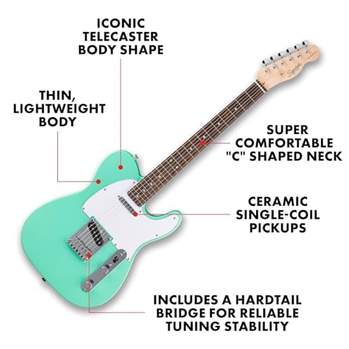 Fender Squier Debut Series Telecaster Electric Guitar, Beginner Guitar, 2-Year Warranty, Includes Free Lessons, Sea Foam Green with Satin Urethane Finish 2