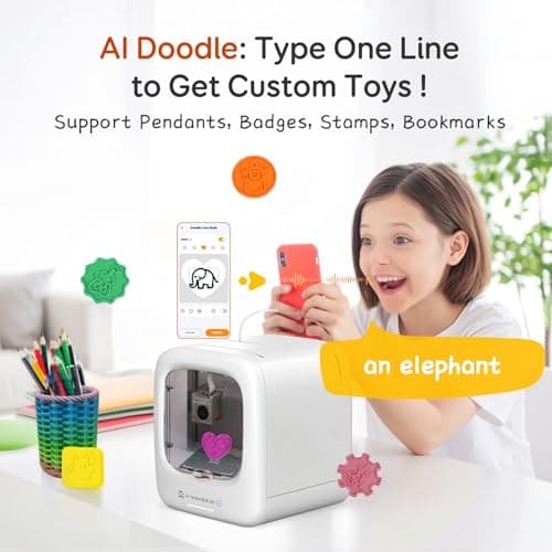 AOSEED AI-Powered 3D Printer for Kids, 3D Printer with 8 PLA Filament Set, AI Design App, Huge Toy Library, Up to 400mm/s Faster Speed, W/ 16+ Mini 3D Design Module, App Control, X-Maker Joy AI+ 3