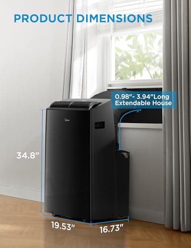 Midea Duo 14,000 BTU (12,000 BTU SACC) High Efficiency Inverter Ultra Quiet Portable Air Conditioner, with Heat up to 550 Sq. Ft., Works with Alexa/Google Assistant, with Remote Control & Window Kit 2