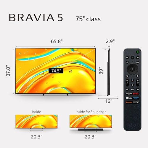 Sony BRAVIA 5 65 Inch TV, Mini LED, 4K Smart Google TV, XR Processor with AI Technology,120hz Television with Dolby Vision/Atmos, Exclusive Features for PlayStation®5, K-65XR50, 2025 Model 5