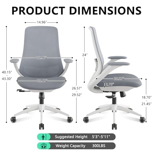 BERYTH Ergonomic Office Chair, High Back Mesh Desk Chair with Lumbar Support, 360° Swivel & Slide-Adjustable Arms, Tilt Lock and Recline, Breathable Task Chair for Home Office & Gaming (Grey) 3