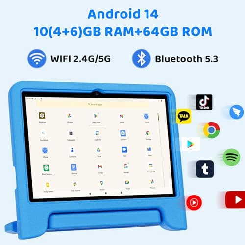 COLORROOM 2025 Upgraded Android 14 Tablet, 10inch Kids Tablet, Octa-core CPU, 10GB+64GB+1TB Expand Tablets for Kids with Kids Space, Parental Control, 6000mAh Big Battery,Touchscreen Tableta,Blue 3
