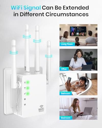 WiFi Extender, WiFi Extender Signal Booster Dual-Band(5.8G&2.4G) Wireless Repeater Coverage to 12880 sq. ft & 105 Devices, 1-Tap Setup, Supports Ethernet Port, Faster Speed 4