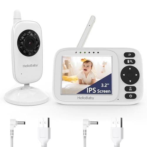 HelloBaby Baby Monitor No WiFi, 3.2'' IPS Screen, Auto Night Vision, Manual Baby Camera Adjustment, 1000ft/305m Range, ECO/VOX Audio Mode, Feeding Reminder, USB Charging Cable, HB2438